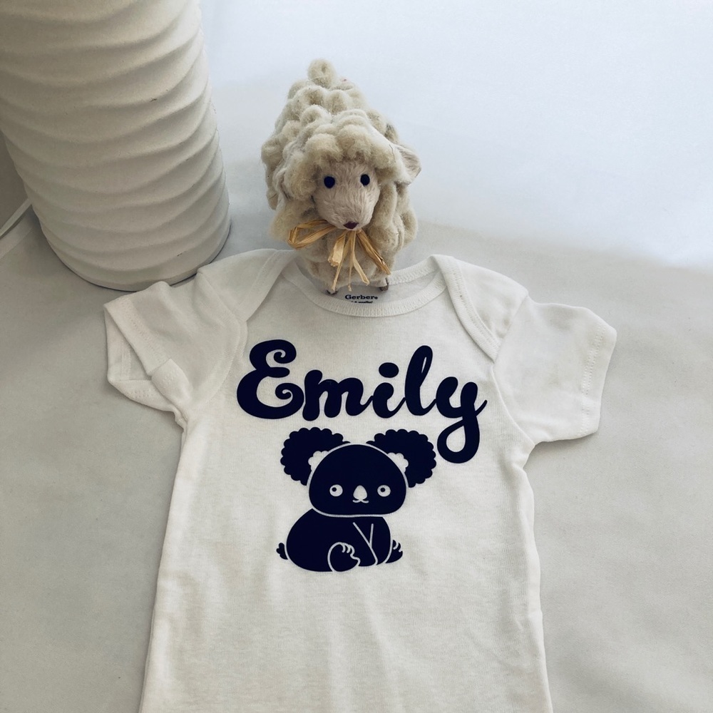 𝅺sale Customized Baby One-piece Bodysuit with Koala Bear and name Emily